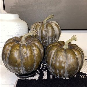 Set Of (3) Green Fall Farmhouse Pumpkins